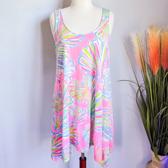 Lilly Pulitzer Monterey Tropical Pink Pout Shellabrate Swing Dress SZ Large - Picture 2 of 11